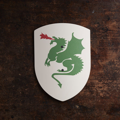 Wooden Small Curved Dragon Shield - White