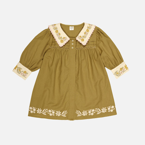 Baby & Kids Cotton Bette Dress - Dried Moss – MamaOwl