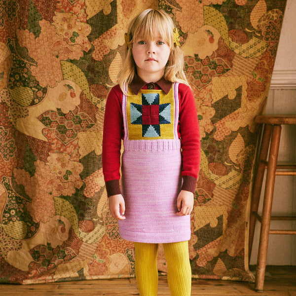 ワンピース misha and puff mango patchwork pinafore Handknit Merino Wool Nova Quilt Pinafore - Pink Lilac – MamaOwl