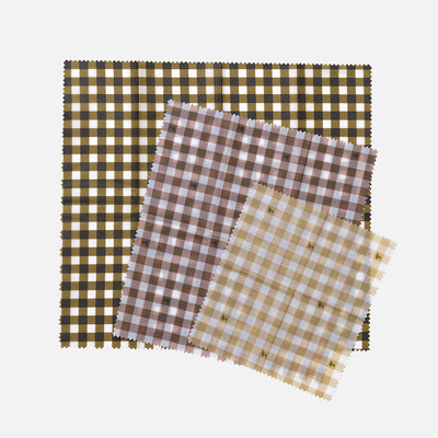 Waxed Cotton Gingham Food Wraps - Ochre Mix - Set of 3