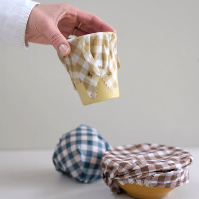 Waxed Cotton Gingham Food Wraps - Ochre Mix - Set of 3