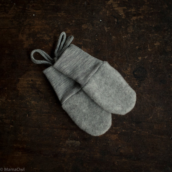 Baby Merino Wool Fleece Mittens - Light Grey