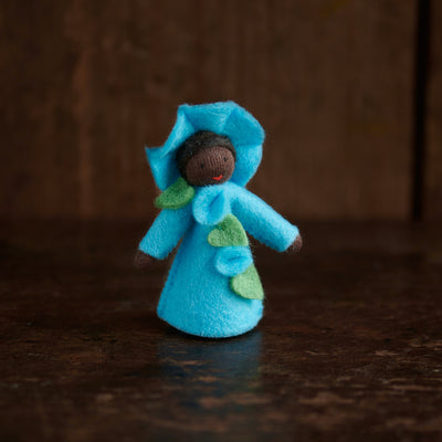 Handmade Wool Fairy With Flower Headdress - Blue Morning Glory - Black