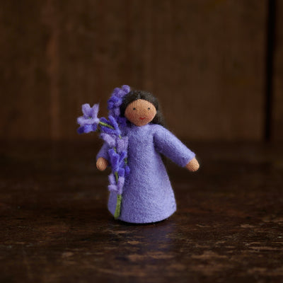 Handmade Wool Fairy Holding Flower - Lavender - Brown
