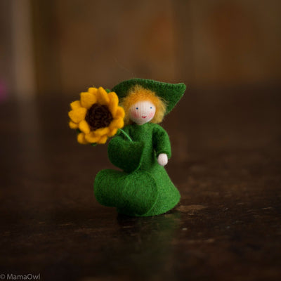 Handmade Wool Fairy With Flower - Sunflower Boy - White