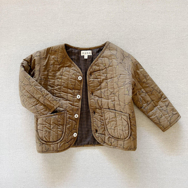 Cotton/Linen Reversible Quilted Jacket - Mini Moss Check/Climbing