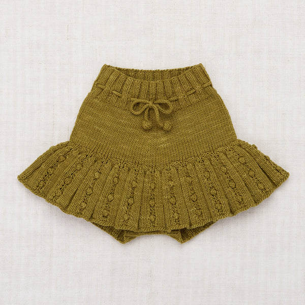 Hand Knit Pima Cotton Eyelet Popcorn Skating Skirt - Tarragon