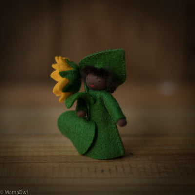 Handmade Wool Fairy With Flower - Sunflower Boy - Black
