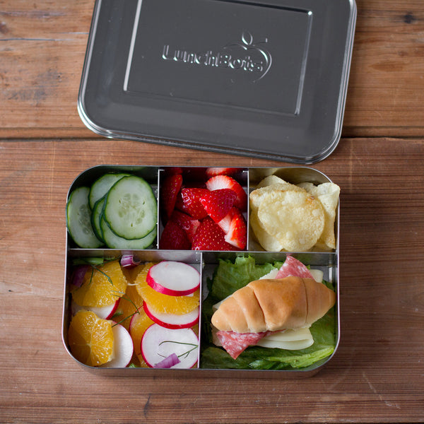 LunchBots Large Trio Stainless Steel Lunch Container -Three Section Design  for Sandwich and Two Sides - Metal Bento Lunch Box