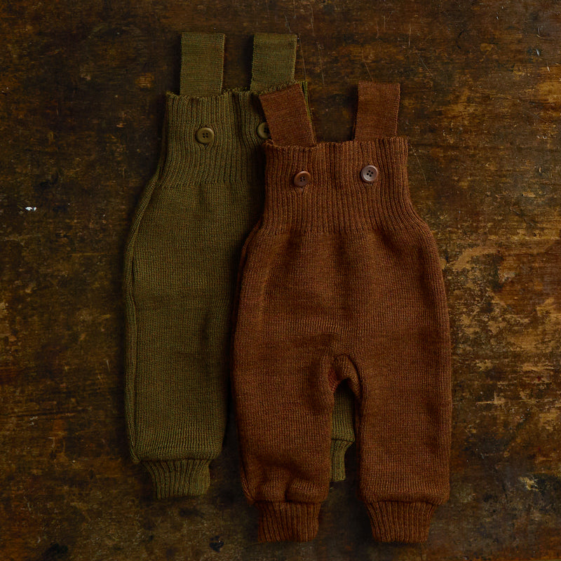 Baby Merino Wool Dungarees - Seaweed
