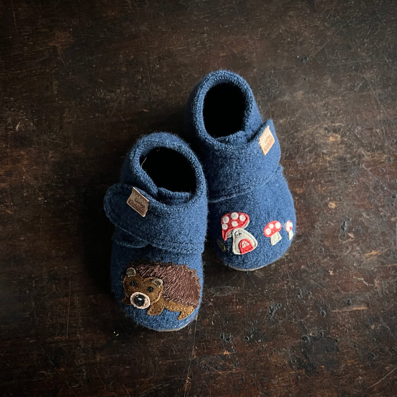 Boiled Wool Slipper Shoe - Midnight Hedgehog