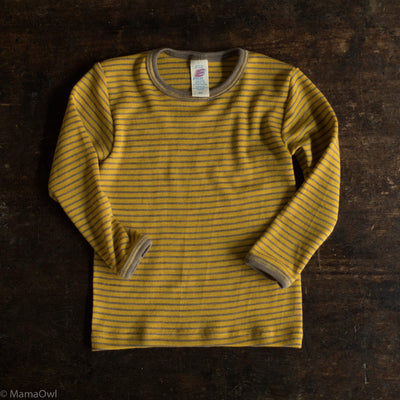 Merino Wool & Silk LS Top - Saffron/Walnut Stripe