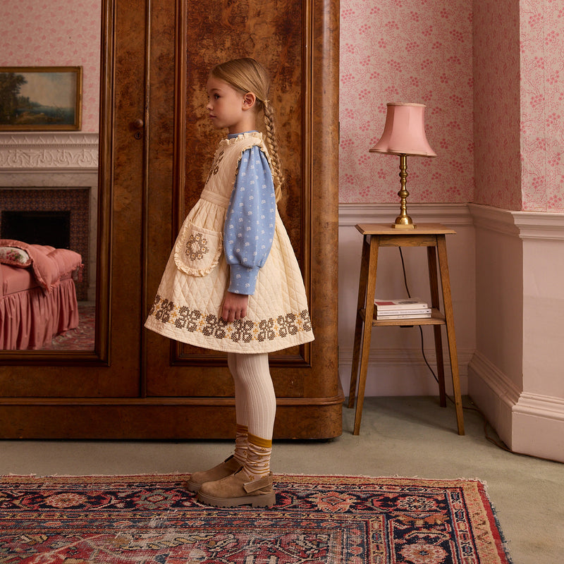 Kids Cotton Ida Quilted Dress - Cream