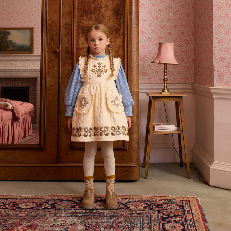 Kids Cotton Ida Quilted Dress - Cream