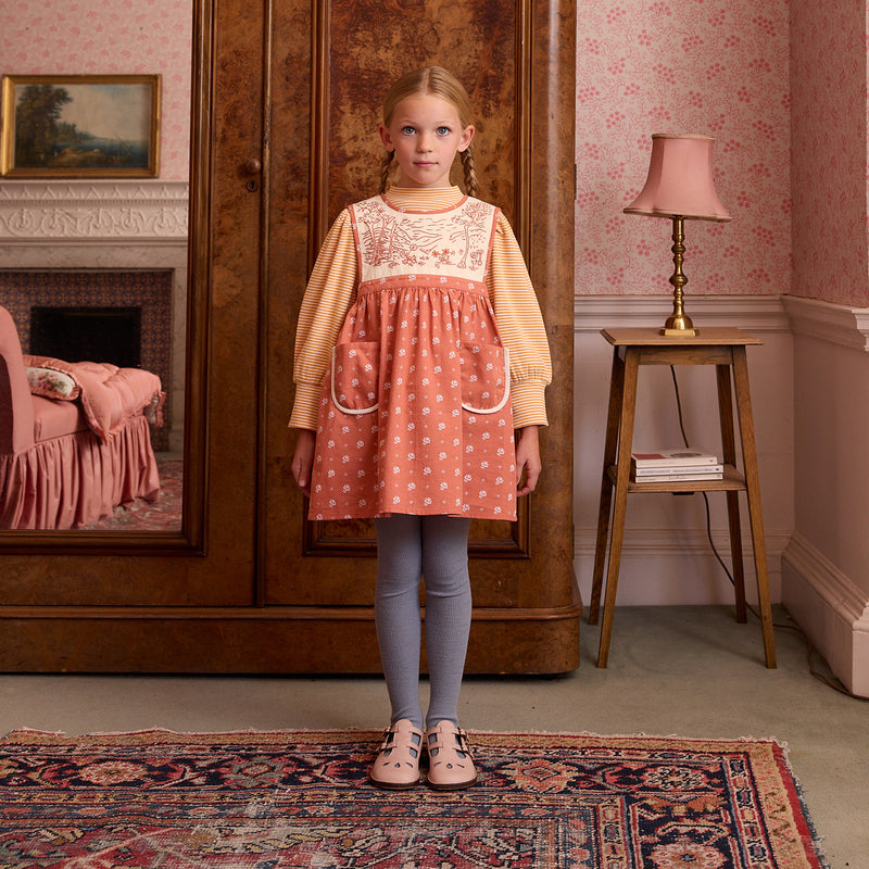 Kids Cotton Embroidered Bibi Pinafore - Mountain Calico Jam