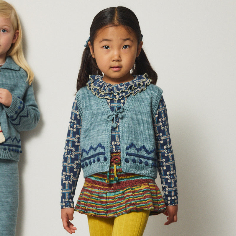 Kids Hand Knit Merino Wool Zig Zag Vest - Slate