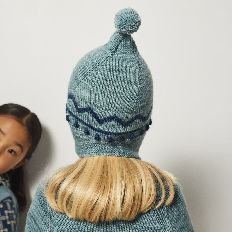 Kids Hand Knit Zig Zag Pointy Peak Hat - Slate