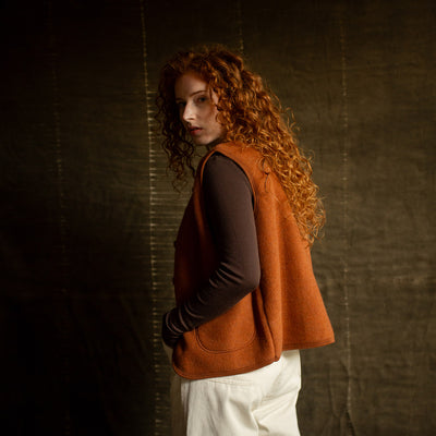 Eider Womens Vest - Merino Wool Fleece - Deep Rust