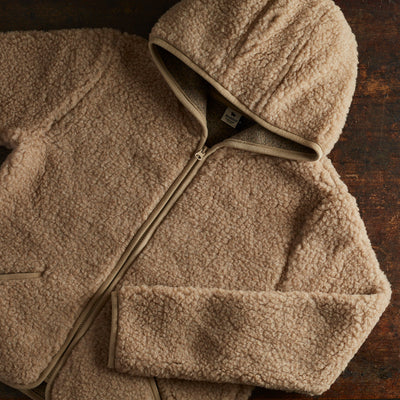 Women's Wool Teddy Fleece Hooded Zip Jacket - Tan