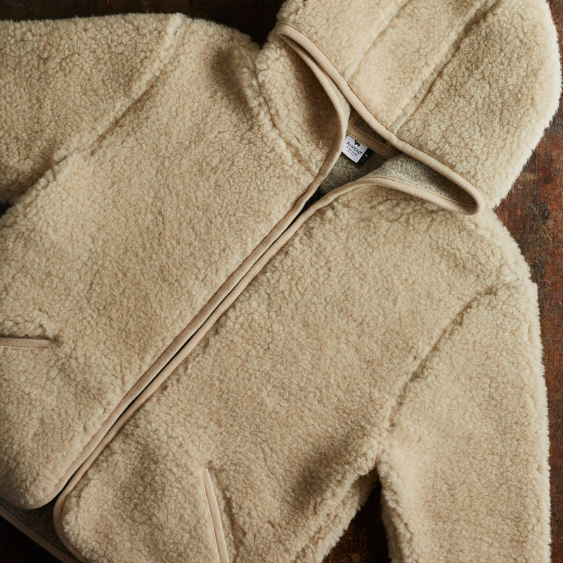 Women's Wool Teddy Fleece Hooded Zip Jacket - Sand Brown