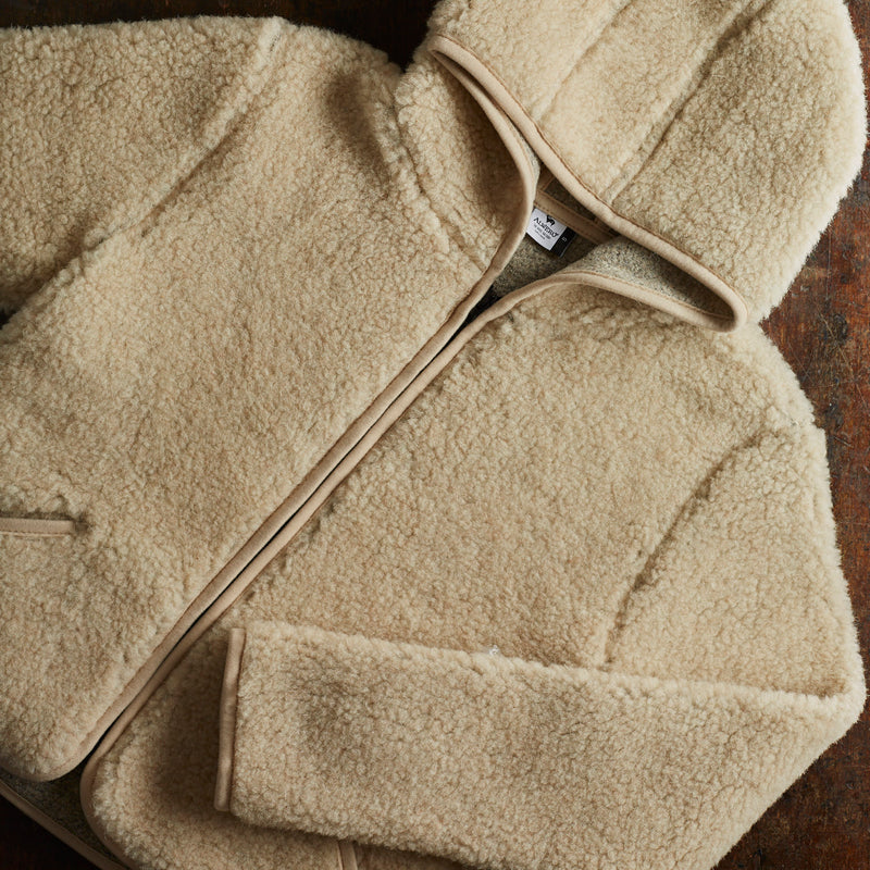 Women's Wool Teddy Fleece Hooded Zip Jacket - Sand Brown