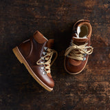 Kids Wool Lined Waterproof Lace Up Boots w/ Zip - Cognac