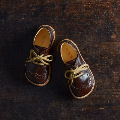 Kids Leather Brogue Shoes - Dark Brown