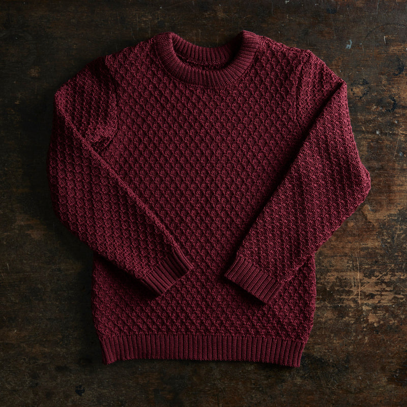 Merino Wool Aran Jumper - Cassis