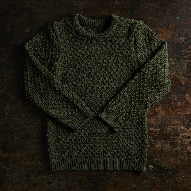 Merino Wool Aran Jumper - Olive