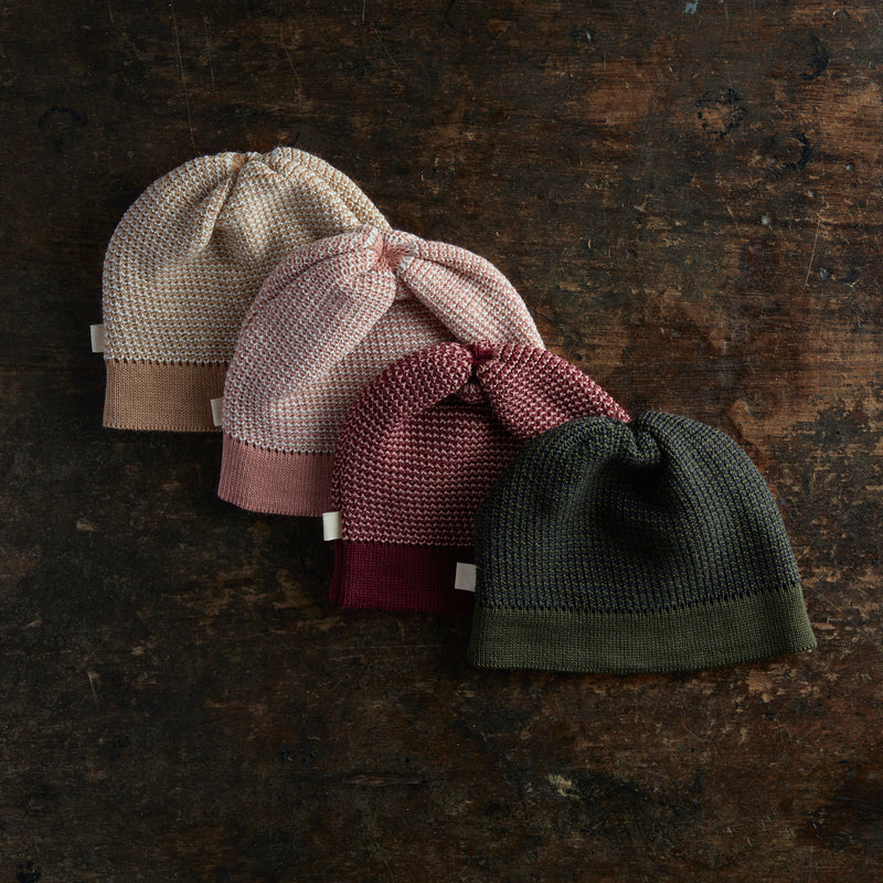 Merino Wool Beanie - Rose/Natural