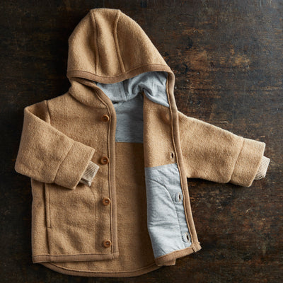 Soft Merino Wool Fleece Jacket - Cinnamon Mélange - 0m-2y