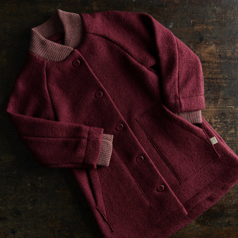 Boiled Merino Wool Coat - Cassis