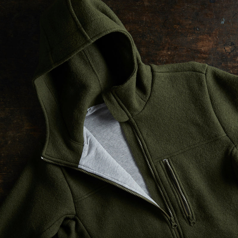 Mens Boiled Merino Wool Jacket - Olive