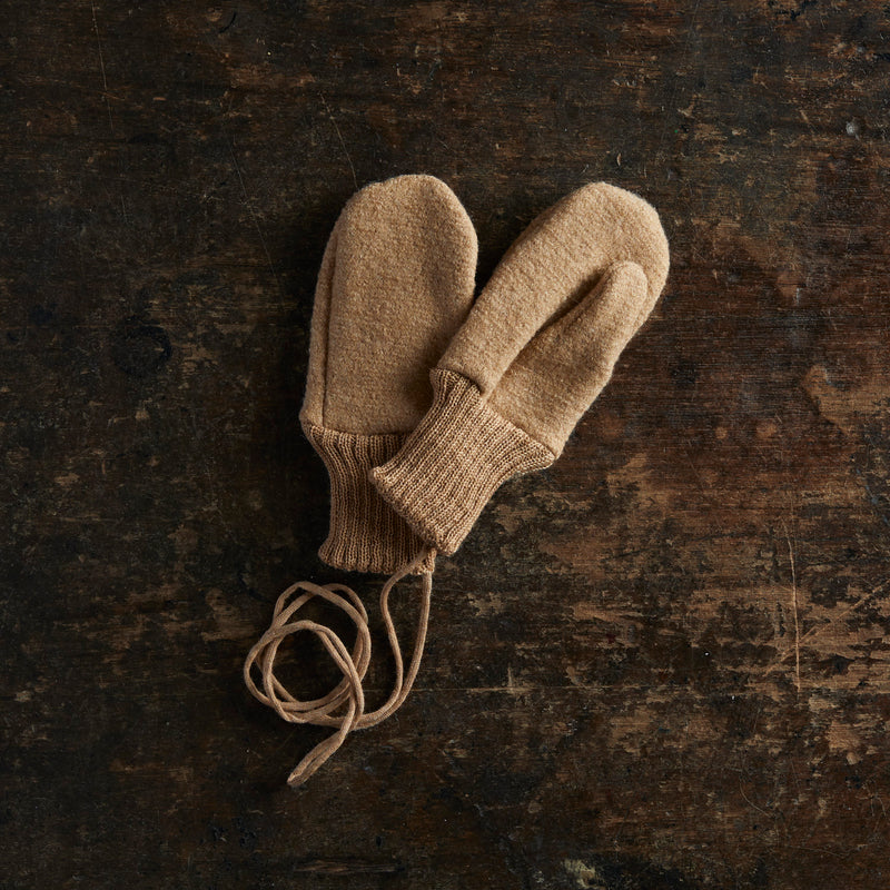 Boiled Merino Wool Mittens - Caramel