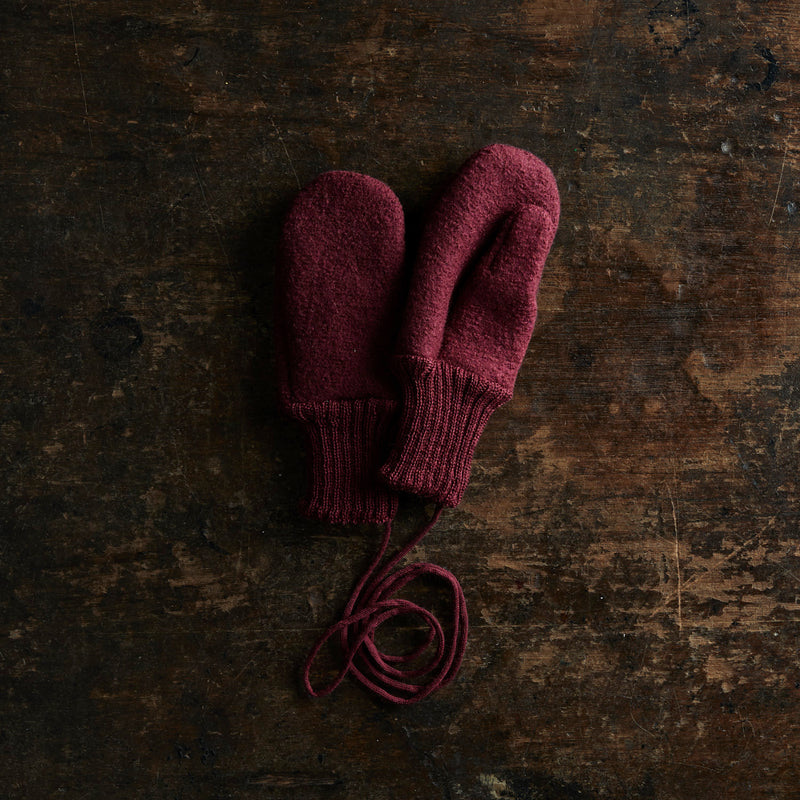 Boiled Merino Wool Mittens - Cassis