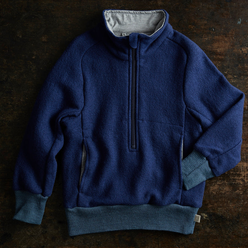 Light Weight Boiled Merino Wool Half Zip Sweater - Navy