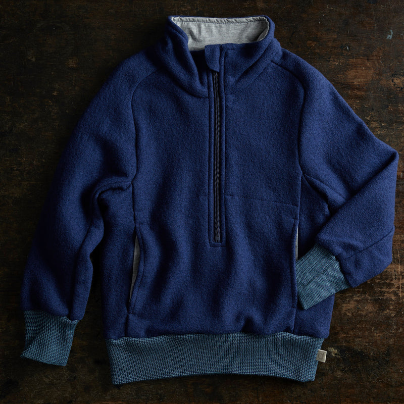 Light Weight Boiled Merino Wool Half Zip Sweater - Navy