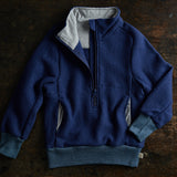Light Weight Boiled Merino Wool Half Zip Sweater - Navy