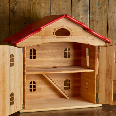Wooden Dolls House with Doors - Red