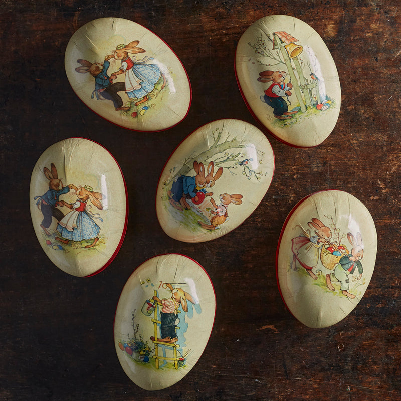 Paper Mache Medium Easter Egg - Happy Rabbits - More Options