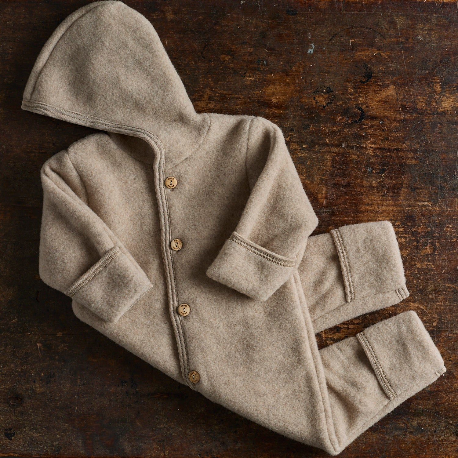 Baby Merino Wool Fleece Suit in beige - sizes 0 months-6 months
