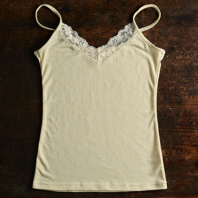 Women's Merino Wool & Silk Strappy Lace Top - Natural