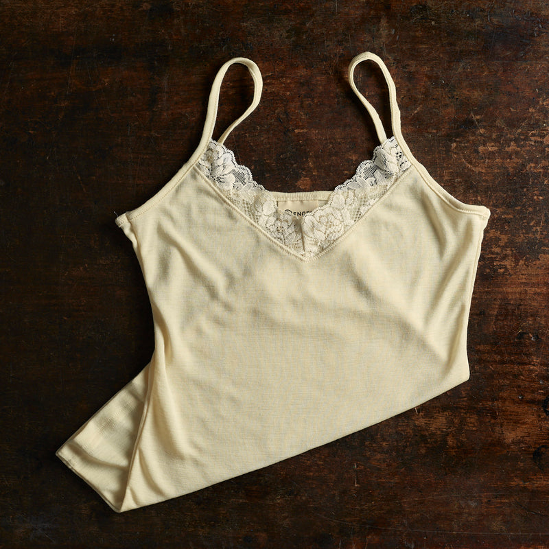 Women's Merino Wool & Silk Strappy Lace Top - Natural