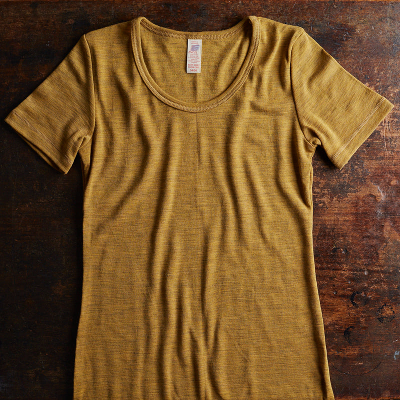 Womens Merino Wool SS Top - Saffron Melange