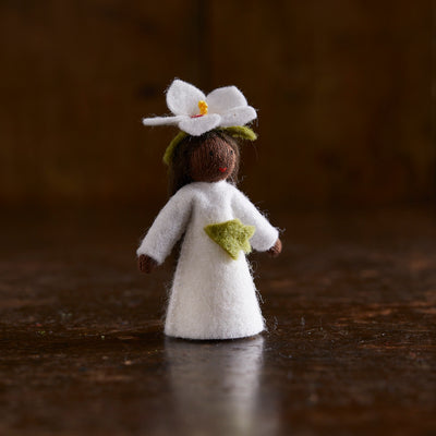 Handmade Wool Fairy With Flower Headdress - White Hibiscus - Black