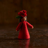 Handmade Wool Fairy With Flower Headdress - Red Rose - Brown