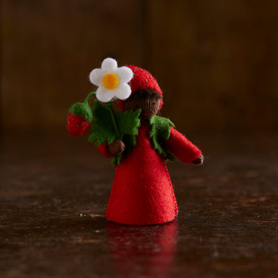 Handmade Wool Fairy Boy Holding Flower - Strawberry - Black