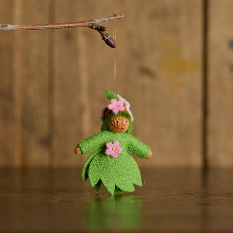 Handmade Small Wool Hanging Fairy - Blooming Branch - Brown