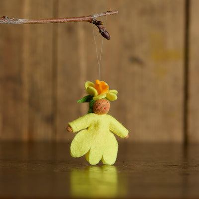 Handmade Small Wool Hanging Fairy - Daffodil - Brown