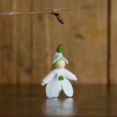 Handmade Small Wool Hanging Fairy - Snowdrop - White